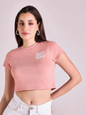 Camiseta estampada com gola redonda rosa